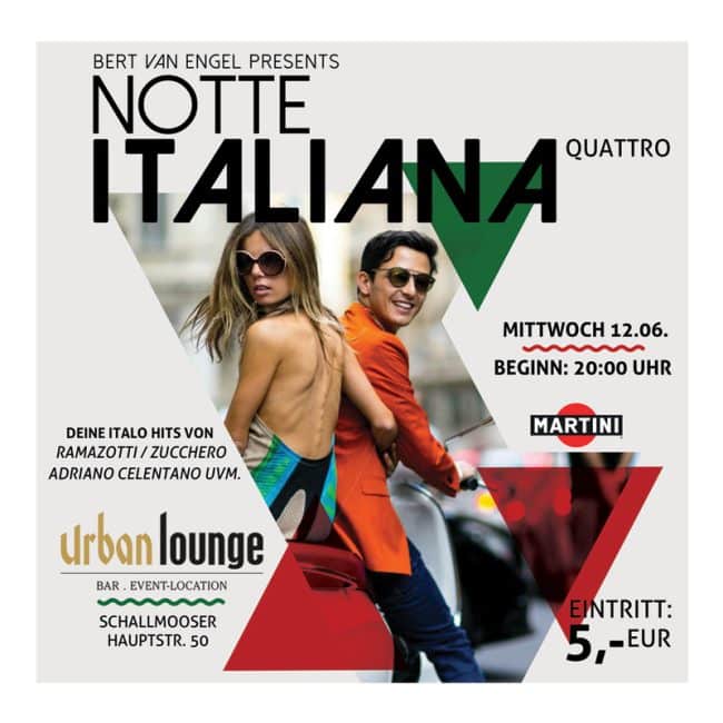 Notte Italiana is a current local party in Salzburg, Austria which takes place once every month at the Urbankeller. It's quite a fun night exclusively with italian songs