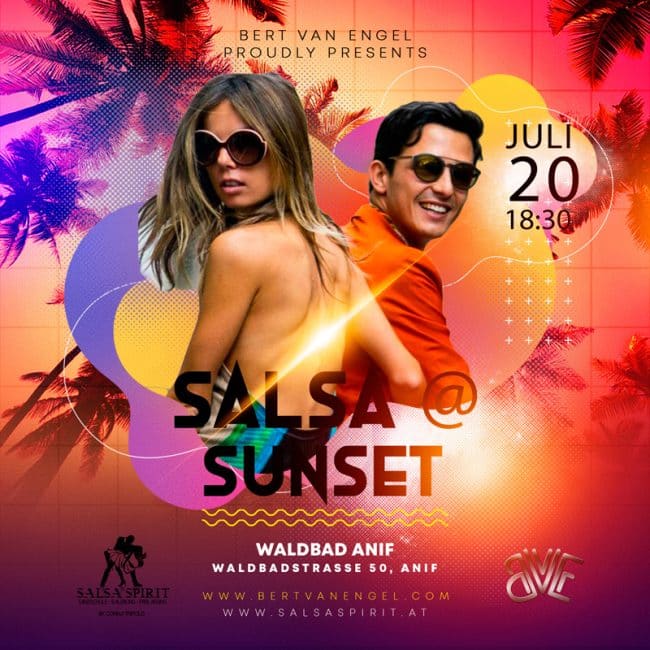 Salsa @ Sunset: a party concept by Bert van Engel which is an open air party. It takes place during the summer season at Waldbad Anif, which is a local lake close to Salzburg, Austria.